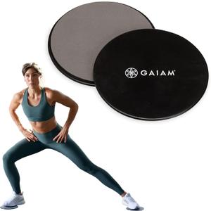 Gaiam Core Sliding Discs - Dual Sided Workout Sliders for Carpet & Hardwood Floor - Home Ab Pads Exercise Equipment Fitness Sliders for Women and Men, Grey/Black
