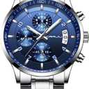 CRRJU Men's Fashion Stainless Steel Watches Date Waterproof Chronograph Wristwatches,Stainsteel Steel Band Waterproof Watch
