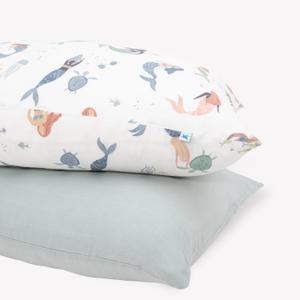 Little Unicorn Standard Pillowcase 2 Pack | Super Soft & Breathable Muslin Fabric | Snug Envelope Closure | for Crib and Toddler Bed (Mermaid Party)