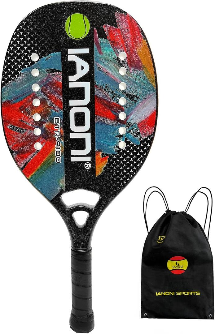 Beach Tennis Paddle Beach Tennis Racket Carbon Fiber with EVA Memory Foam Core Tennis Paddles (9100-black)