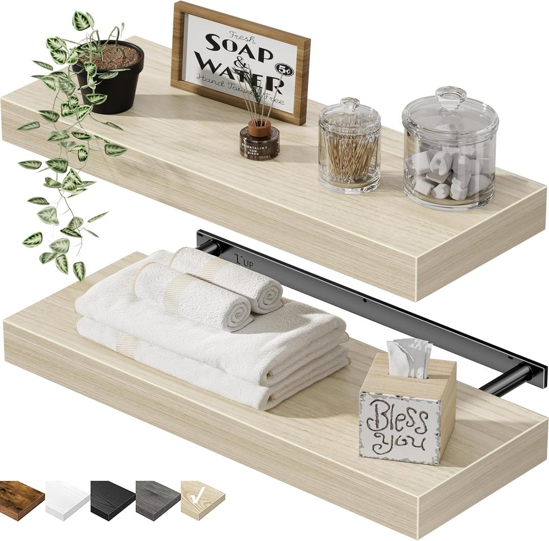 QEEIG Bathroom Floating Shelves for Wall - 15.7" Wall Mounted Shelf Over Toilet Farmhouse Home Decor Display Bookshelf Small 15.7 x 6.7 inch Set of 2, Rustic Brown (008-40BN)