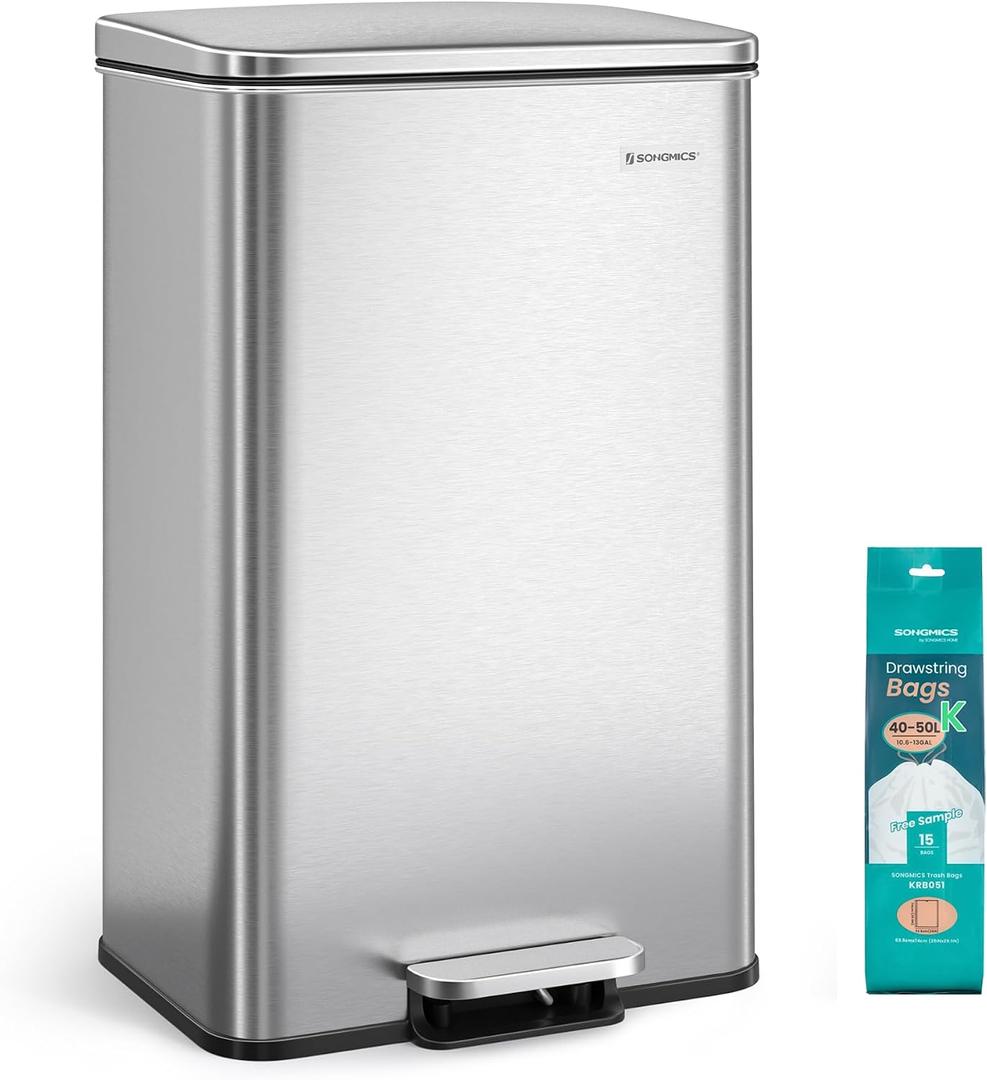 SONGMICS Kitchen Trash Can, 10.5 Gallon (40 L) Large Step Bin with Lid