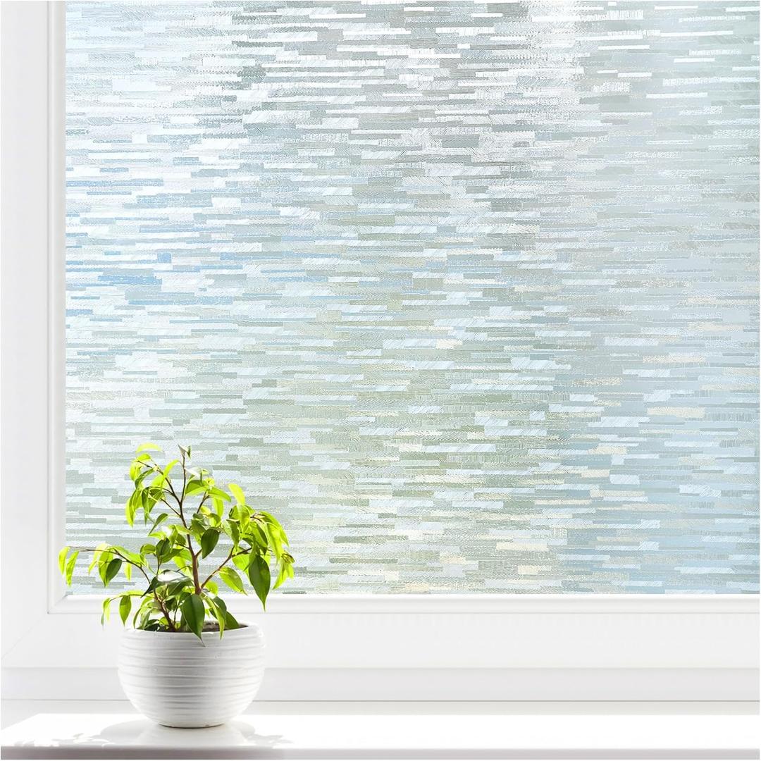 Frosted Glass Window Privacy Film Decorative, Bathroom Window Privacy Film for Glass Windows Cover, Static Cling, Removable, Reusable, Anti-UV, Anti-Glare, Heat Blocking, 35.4 Inch by