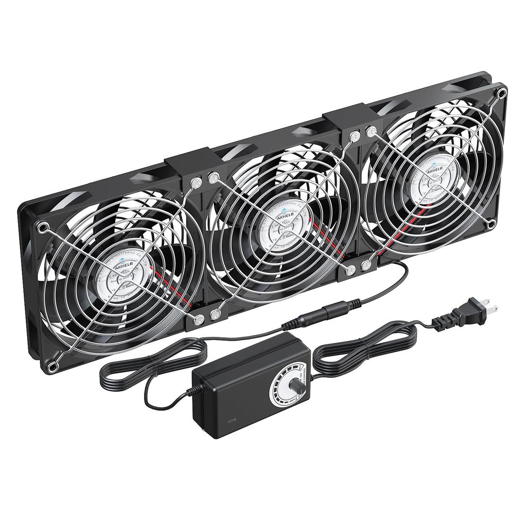 3X120mm Computer Fans with AC Plug & Speed Controller - 12V DC Cooling Fans for PC Case, Server Cabinet, Industrial Chassis, Greenhouse Ventilation