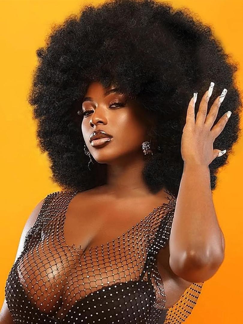 GKtineke Afro Wig 14Inch Afro Wigs for Black Women 70s Afro Kinky Curly Wig Bouncy Huge Fluffy Puff Wigs Synthetic Hair for Cosplay Daily and Party Natural Black