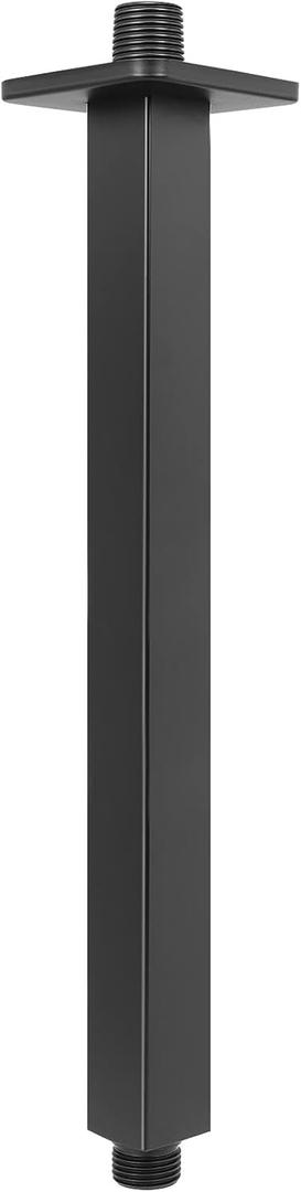 NearMoon Ceiling Mounted Shower Arm with Flange, Universal Connection 1/2 NPT Straight Square Shower Arm for Fixed Rain Shower Head, Made of Thicken Stainless Steel (12 Inch, Matte Black)