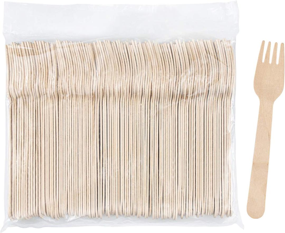 Hedume 300 Pack Disposable Wooden Forks, Biodegradable and Compostable, Party Supplies for Any Graduation, Luau, Tea Party and More