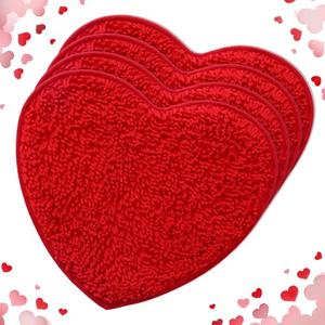 Valentine‘s Day Heart Shaped Rug Decorative Valentine Heart Door Mat 20 x 24 Inch Non Slip Washable Soft Fluffy Shower Mat Entrance Welcome Carpet for Home Living Room Bedroom Kitchen(Red)