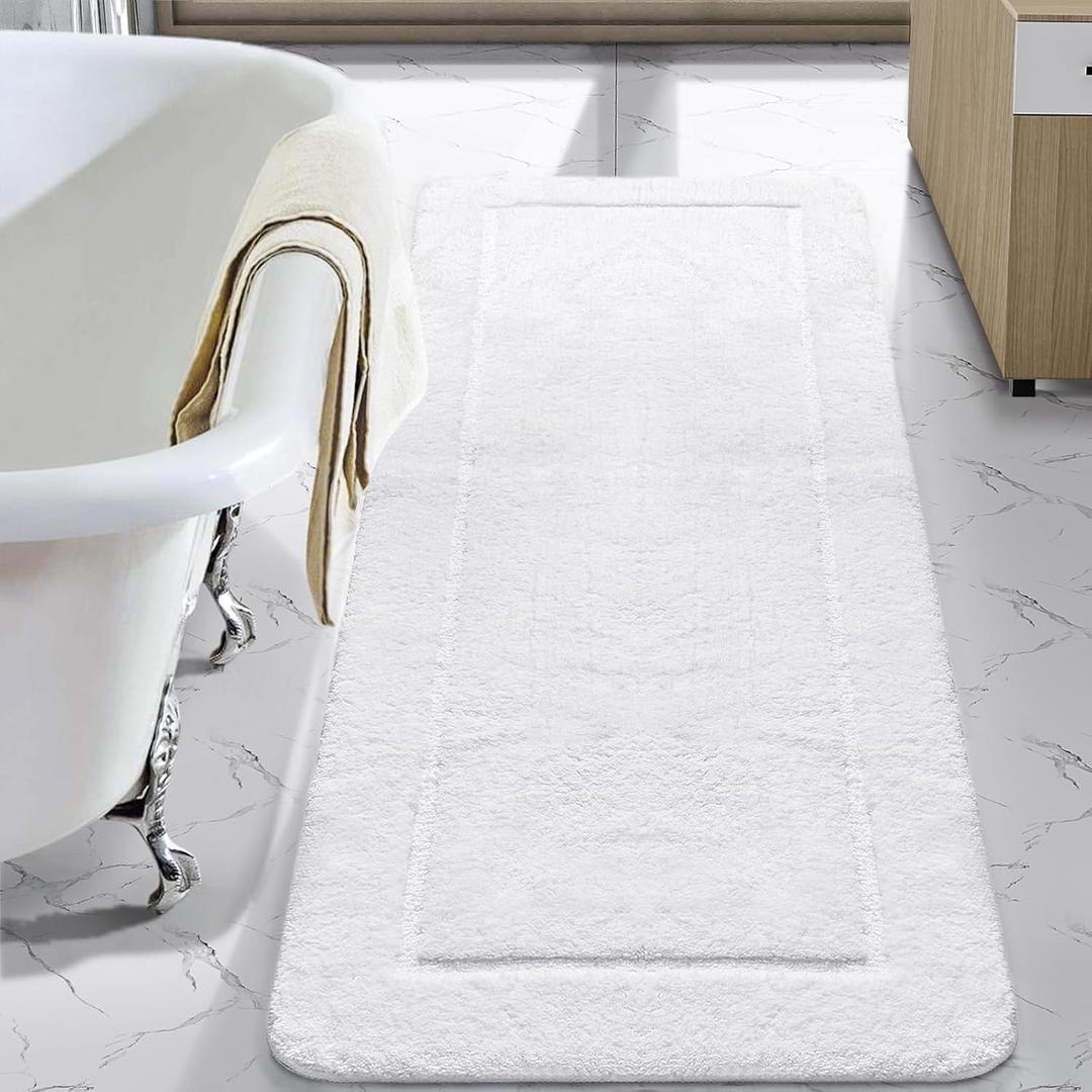LOCHAS Luminous Non Slip Bathroom Rugs Runner 24 x 60 Inch, Extra Soft and Comfy Bath Mats Rug, Absorbent Thick Microfiber Mat Carpets for Shower, White
