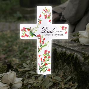 Solar Cross Light Cemetery Dad Cross Grave LED Light Outdoor Garden Memorial Lamp Stake Marker Sympathy Gifts Sign for Loss of Loved One