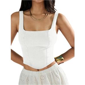 SHENHE Women's Denim Tank Top Sleeveless Square Neck Backless Slim Fit Y2k Crop Top (Large, White) SHENHE Women's Denim Tank Top Sleeveless Square Neck Backless Slim Fit Y2k Crop Top (Large, White)