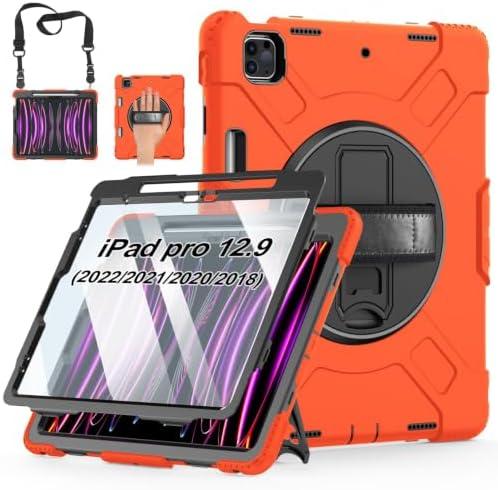 Miesherk STOCK Case for iPad Pro 12.9 6th/5th/4th/3rd(2022/2021/2020) | Shockproof Protective Silicone Cover with Rotatable Stand-Screen Protector-Handle- Shoulder strap- Pencil holder