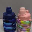 Collapsible Water Bottles Travel water bottle Sports Portable Sport Water Bottle Reusable Water Bottles comes with mountaineering Buckle 500ml silicone Water-proof camping water bottle (Pink+Blue camouflage)