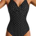 Women's One Piece Swimsuits Tummy Control Lace Up Bathing Suits V Neck Slimming Swim Suit Front Cross Wrap Swimwear (Black, M)