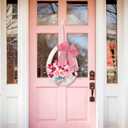 Lineshading Spring Tulip Basket Wreath for Front Door Happy Spring Basket Wreath Pink Tulip Artificial Floral Hanging Baskets Flower for Easter Holiday Party Farmhouse Window Porch Door Decor