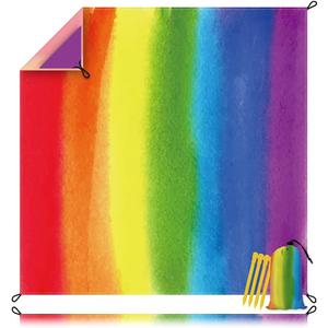Rainbow Watercolor Print Beach Blanket Sandproof Waterpoof Oversized 79"x 95" Beach Mat with Corner Pockets, Lightweight Portable Mat for Beach Festival Travel Picnic Camping Outdoor