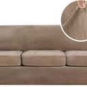 H.VERSAILTEX Velvet Plush 4 Piece High Stretch Sofa Slipcover Cover Furniture Protector Form Fit Thick Velvet Extra Large Sofa Cover for 3 Cushion Couch Width Up to 97 Inch (XL Sofa, Camel)