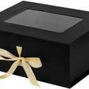 Black Gift Box for Presents with Ribbon 13.2x11x5.3 Inches Clear Gift Box with Window Magnetic Closure Gift Boxes with Lids