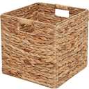 Storage Basket 11x11inch Cube, Foldable Handwoven Water Hyacinth Laundry Organizer