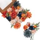 FANKO Rose Artificial Flowers Combo for DIY, Fake Burnt Orange & Navy Blue Rose Silk Flowers Greenery, Faux Flowers for Wedding Bridal Bouquet, Table Centerpieces, Floral Arrangement, Home Decoration