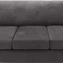 H.VERSAILTEX 4 Piece T Cushion Sofa Slipcovers Thick Velvet Stretch Couch Cover Furniture Protector for 3 Couch Covers with 3 Individual T Cushion Covers Washable, Grey