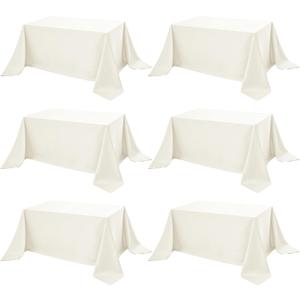 6-Pack Ivory Tablecloths for Rectangle Tables, 90 x 132 Inches, Stain-Resistant Polyester Fabric for 8 Foot Tables - Washable Table Covers for Weddings, Banquets, Birthday Parties, Events