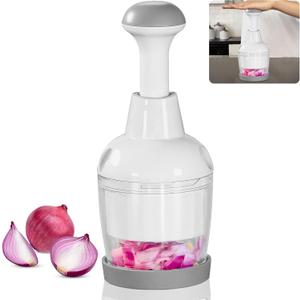 Food Chopper, Vegetable Chopper with Container, Onion Chopper Vegetable Cutter, Manual Veggie Chop Handheld Food Chopper for Garlic, Nut, Stainless Steel Blades, Dishwasher Safe, Easy to Clean, White