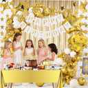 Gold Birthday Decorations Set 92Pcs Set Gold Banner, Star Garland, Crown, Star & Heart Foil Balloons, Fringe Curtain, Table Cover, Cake Topper, Confetti & Latex Balloons for Girls, Women's Birthday