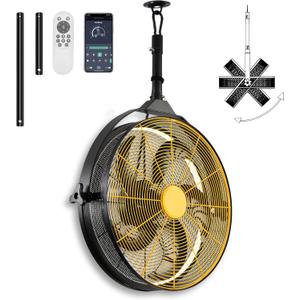 Outdoor Ceiling Fans with Lights for Garage,Gazebo Fan with Hook Remote&APP Control,Dimmable Hanging Fan with Plug in Cord for PergolaPatios,Yellow