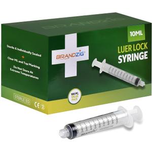 10ml Luer Lock Syringe (No Needle) - Sterile, Individually Wrapped - 100 Pack - for Professional & Personal Use