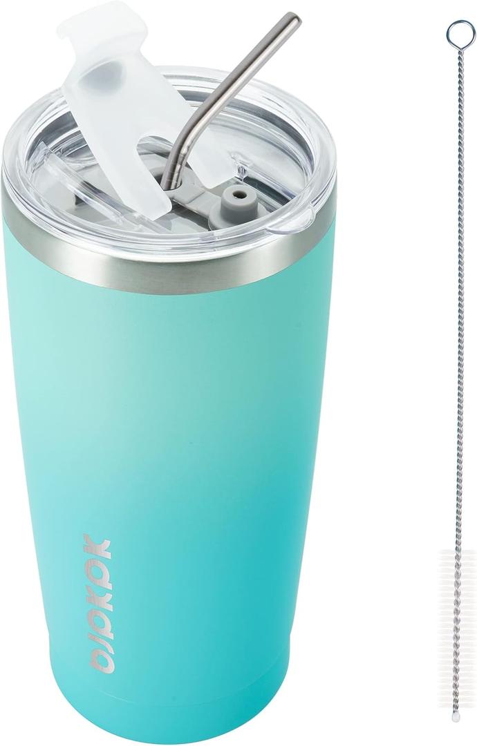 BJPKPK 20 oz Insulated Tumbler Stainless Steel Color Block Coffee Mug Vacuum Double Wall Thermal Travel Cup With Lids And Straw,Mint
