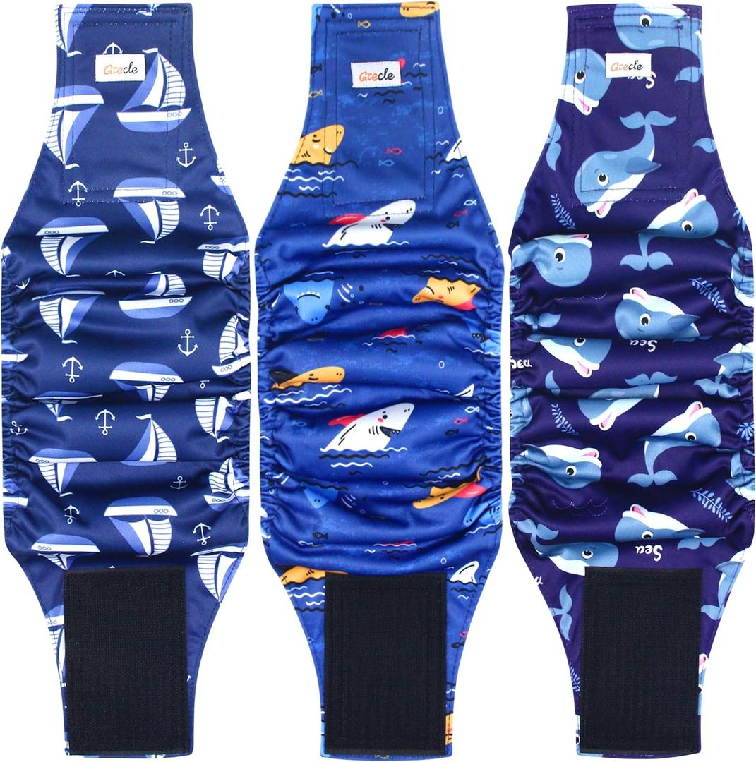 Reusable Dog Diapers Male 3Pcs, Premium Washable Belly Bands for Male Dogs Small, High Absorbing Male Dog Wraps for Doggie Puppy Excitable Urination and Training (Sailboat, S)