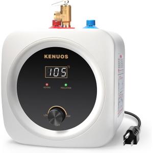 Mini Tank Water Heater Electric 2.5 Gallon Under Sink Instant Hot Water Heater with LED Dsiplay,T&P Valve,3-Way Diverter,110V 120V Point Of Use Water Heaters for Kitchen RV Bathroom White