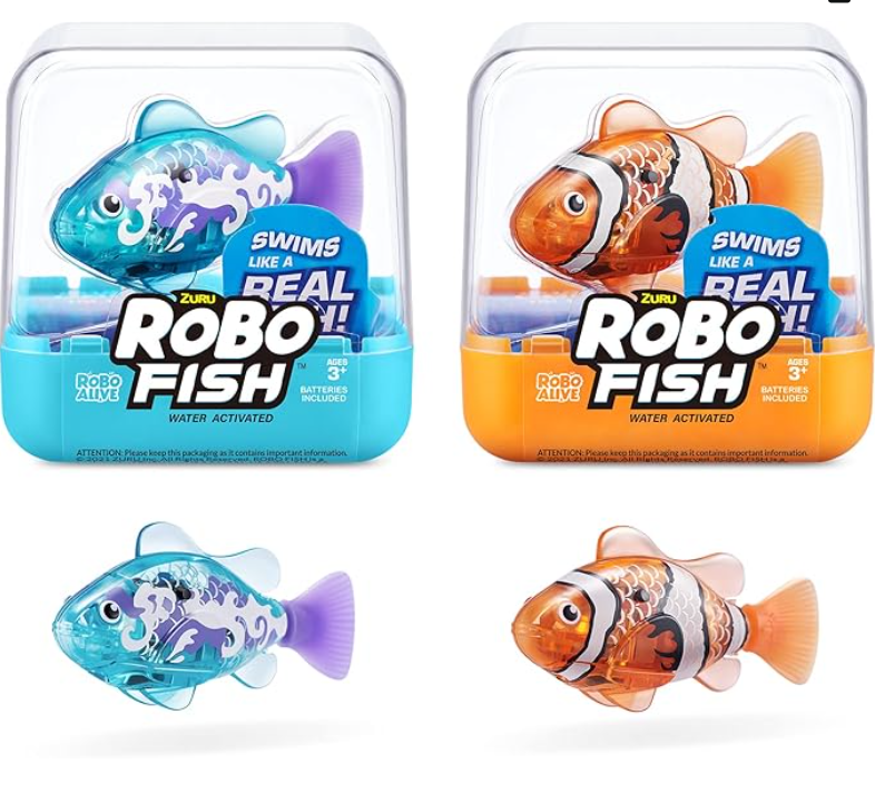 Robo Fish Robotic Swimming Fish (Teal + Orange) by ZURU Water Activated, Changes Color, Comes with Batteries,  (2 Pack)