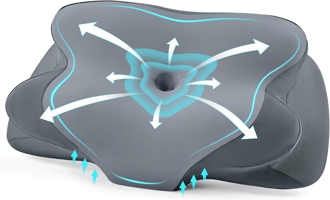 DONAMA Cervical Pillow for Sleeping, Contour Memory Foam Pillow for Neck and Shoulder Support, Ergonomic Neck Pillow for Side Back Stomach Sleepers, Bed Pillows with Cooling Pillowcase (All Grey)