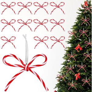 12PCS Christmas Candy Bow Ornament 4.3 x 4 Inch Acrylic Candy Cane Lollipop Peppermint Wreath Crafts Bows Xmas Tree Ribbon Hanging Bows Pendants for Christmas Home Outdoor Indoor Decoration (Red)