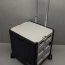 CleverMade Collapsible Wheeled Crate with Lid, 4-Wheels - Swivel and Glide Rolling Crate with Handle and Double Wheels for Easy Transport and Versatile Use - 35L and 75lb Capacity, Black/Cream