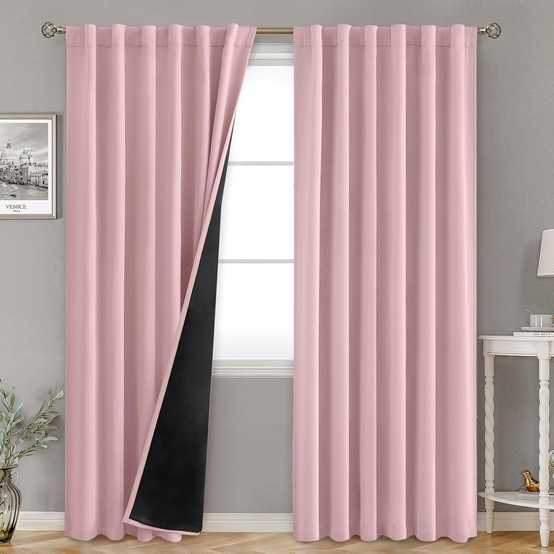 BGment Full Blackout Curtains with Thermal Insulation Liner Curtains 90 Inches Long, Rod Pocket and Back Tab Double Layer Room Darkening Window Curtain for Bedroom(52 x 90 Inch, 2 Panels, Pink)