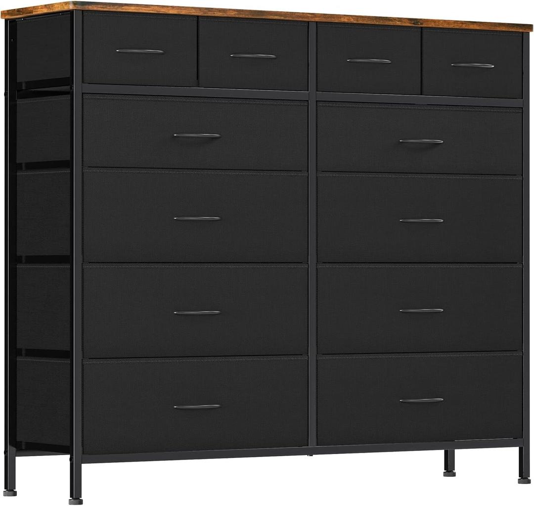 VASICAR Large Dresser for Bedroom with 12 Deep Drawers, Tall Fabric Drawer Dresser, Chest of Drawers for Closet, Nursery, Living Room, Laundry, Entryway, Hallway (Black)