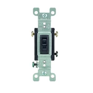 Leviton 15 Amp, 120 Volt, Toggle Framed 3-Way AC Quiet Switch, Residential Grade, Grounding, Quickwire Push-In & Side Wired, 1453-2E, Black