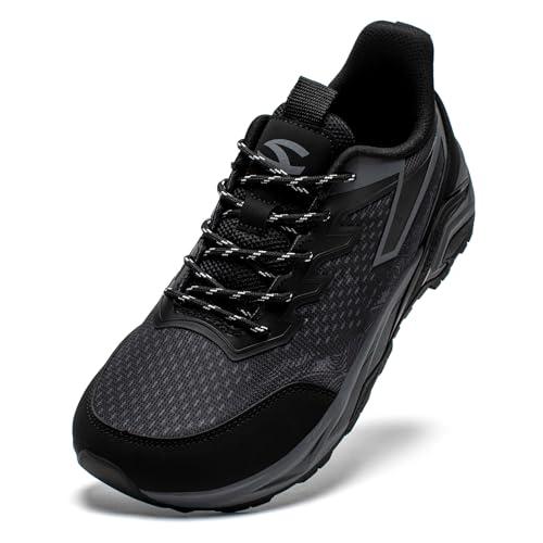 HOBIBEAR Men's Trail Hiking Shoes Wide Fit - Lightweight Low Top Breathable Sneakers for Walking, Trekking & Outdoor Adventure Black, 9.5 Wide Men