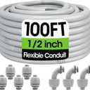 100FT Liquid-Tight Conduit and Connector Kit, 1/2 Flexible Non Metallic Electrical Conduit with 5 Straight and 3 Angle Fittings, PVC Conduit