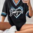 Baseball Shirt Women Oversized Baseball Mom Tshirts Game Day Short Sleeve Casual Loose Graphic Tees Tops (Black, L)