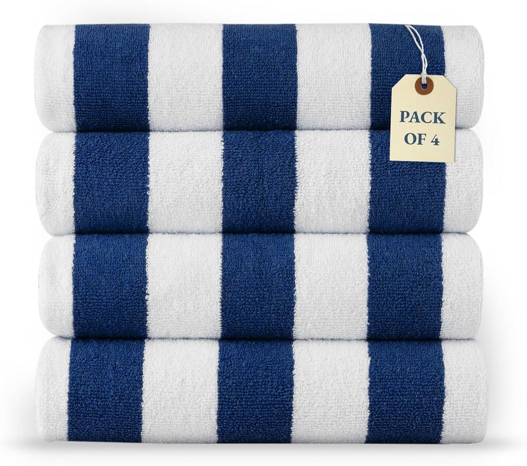 LANE LINEN Beach Towel 4 Pack - Beach Towels Oversized, Cabana Stripe Quick Dry Pool Towels, Beach Essentials for Women, Soft & Absorbent Oversized Beach Towel (36" x 72) - Blue