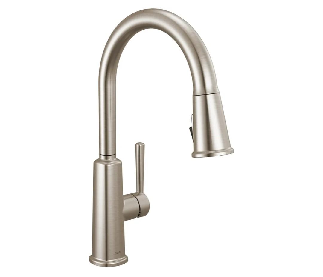 Delta Finnridge Brushed Nickel Kitchen Faucet with Pull Down Sprayer, High Pressure ProClean Spray Modern Single Hole Kitchen Sink Faucet, Stainless 19730LF-SS