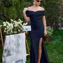 LAGSHIAN Women's Elegant Bodycon Off Shoulder Ruched Split Hem Long Formal Basic Evening Dress (Black, XL)