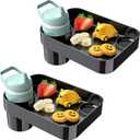 [2 Pack] Car Seat Snack Tray for Toddlers - 3 Inch Cup Holder Fits Most Sippy Cups & Straw Bottles with Dip Well, Mess-Free Square Kids Travel Tray Road Trip Essentials, Black, 2