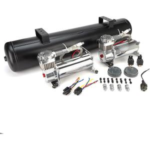 Chrome 580 Air Compressors System Kit 5 Gal Tank 180 Psi Off Switch & Relay For Air Ride Suspension Replace AI-AM-COM580