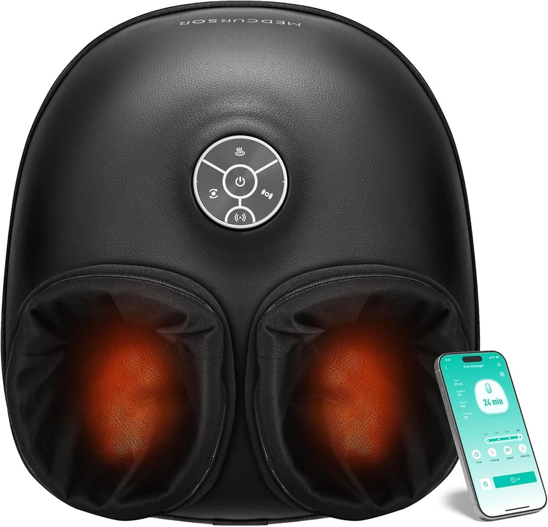 Medcursor Foot Massager with Heat - 2026 Upgraded Shiatsu Deep Kneading Machine, Multi Air Compression Intensity, Smart APP Mobile Remote Control, Feet Massage for Home and Office Use (Gloss Black)