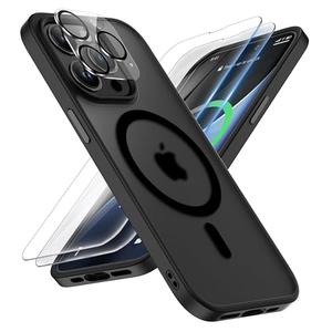 ORETECH for Magnetic iPhone 14 Pro Case, MagSafe Compatible, 15FT Drop Protection, Shockproof, Anti-Scratch, Frosted Translucent Back Phone Case with Screen & Camera Lens Protectors, Black
